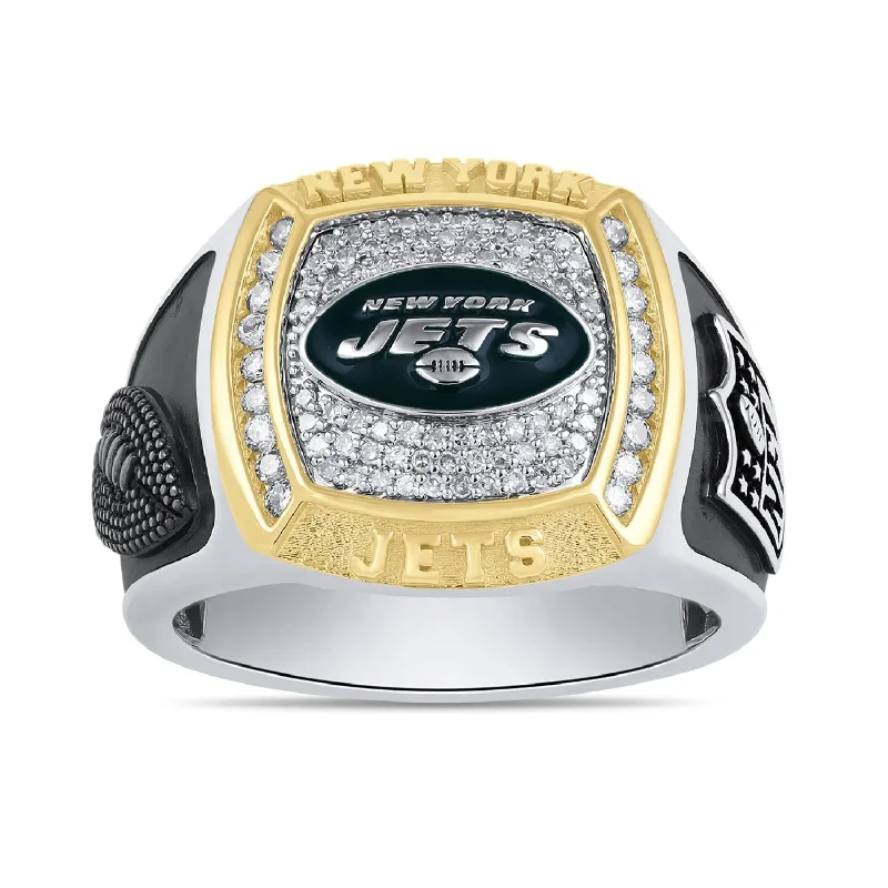 modern sleek crest apex ring-Velvet wrap ring-True Fans Fine Jewelry New York Jets 1/2 CTW Diamond Ring in Sterling Silver