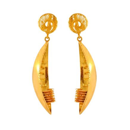 inscribed forever stud earrings-Fossil shard earrings-Unique Boat Shape 22k Gold Drop Earrings In Meenakari Style