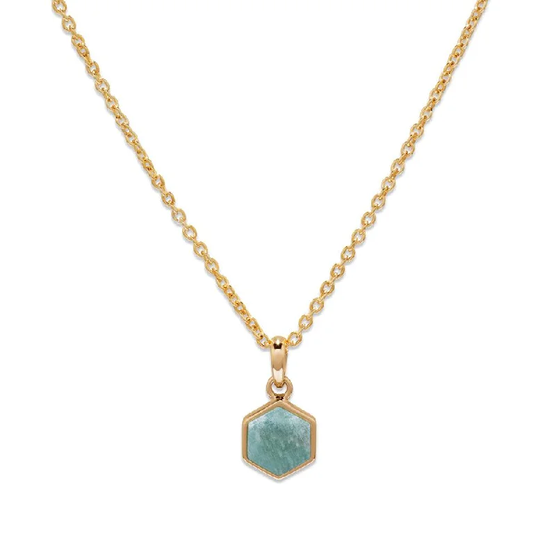 artisan-crafted gold necklace-Jute wrap necklace-Unique & Co Gold & Amazonite  Hexagon Pendant