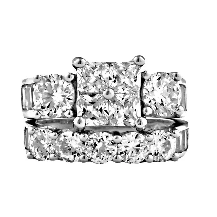 matte gold layer ring-Eroded band ring-Vanessa: Stunning 8.15ct Simulated Diamond CZ 2 Piece Wedding Ring Set