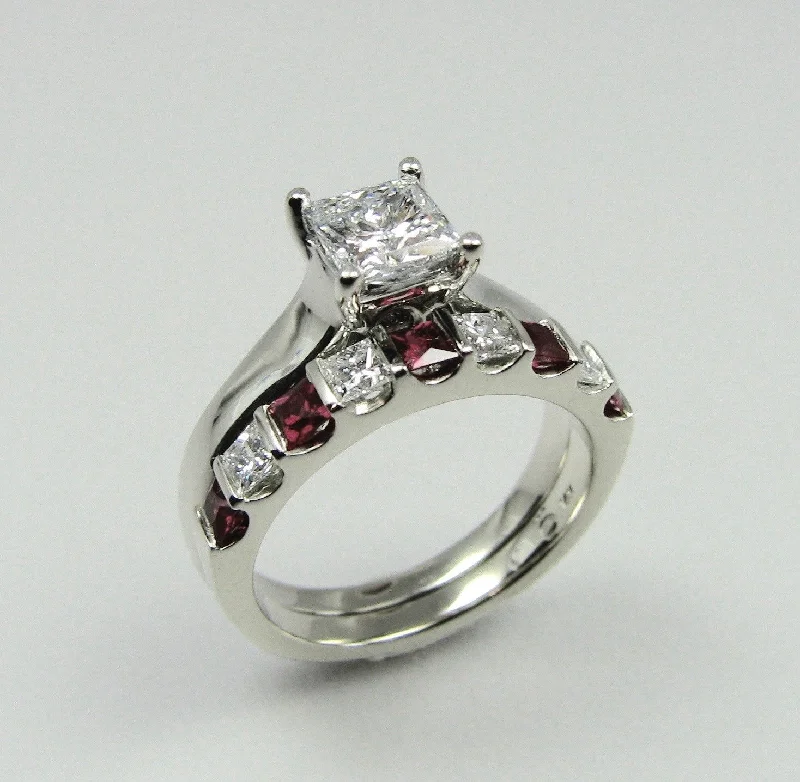 floral prong ruby ring-Scarred finish ring-Wedding Band - Custom Design