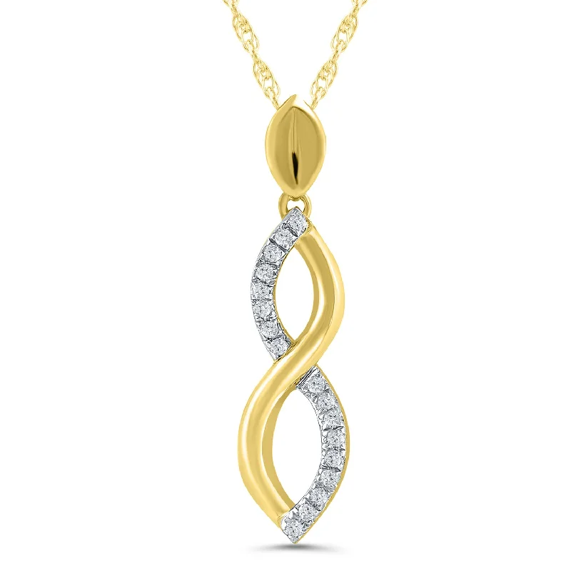 artisan-crafted silver necklace-Faint color necklace-Yellow Gold Diamond Curved Infinity Pendant Necklace, 0.05 cttw