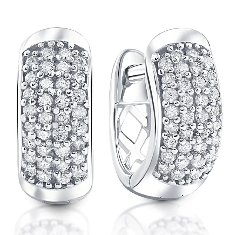 adjustable summit ridge earrings-Tulip set earrings-1/4ct Diamond Pave Huggie Hoops Tiny Women's Earrings White Gold 1/3" Tall