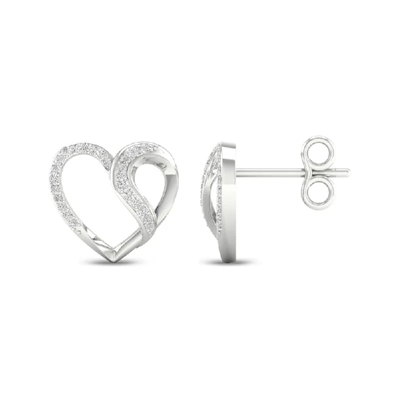 adjustable peak crest earrings-Cotton band earrings-1/6ct TDW Diamond Heart Earrings in Sterling Silver by De Couer - White