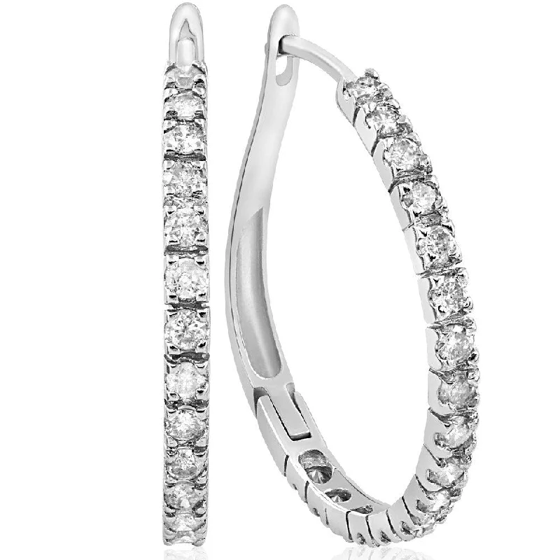 bold sapphire summit apex earrings-Raised scale earrings-10k White Gold 1ct TDW Diamond Hoops