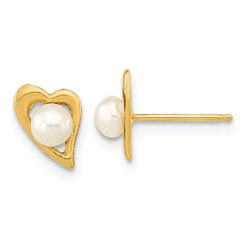 art deco peridot earrings-Barnacle shell earrings-14k Yellow Gold 3-4mm White Button Freshwater Cultured Pearl Stud Earrings (L-8.91 mm, W-6.67 mm)