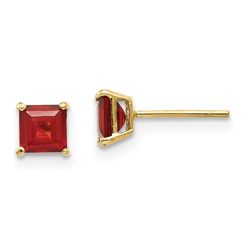 adjustable branch crest earrings-Curled alloy earrings-14k Yellow Gold Gemstone Square Stud Earrings (L-4 mm, W-4 mm)