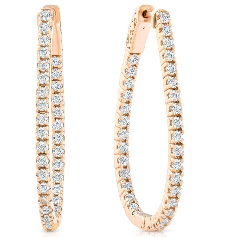 dainty branch drop earrings-Inlaid bar earrings-2 Ct T.W. Lab Grown Diamond Inside Outside Hoops 14k Rose Gold 1 1/2"