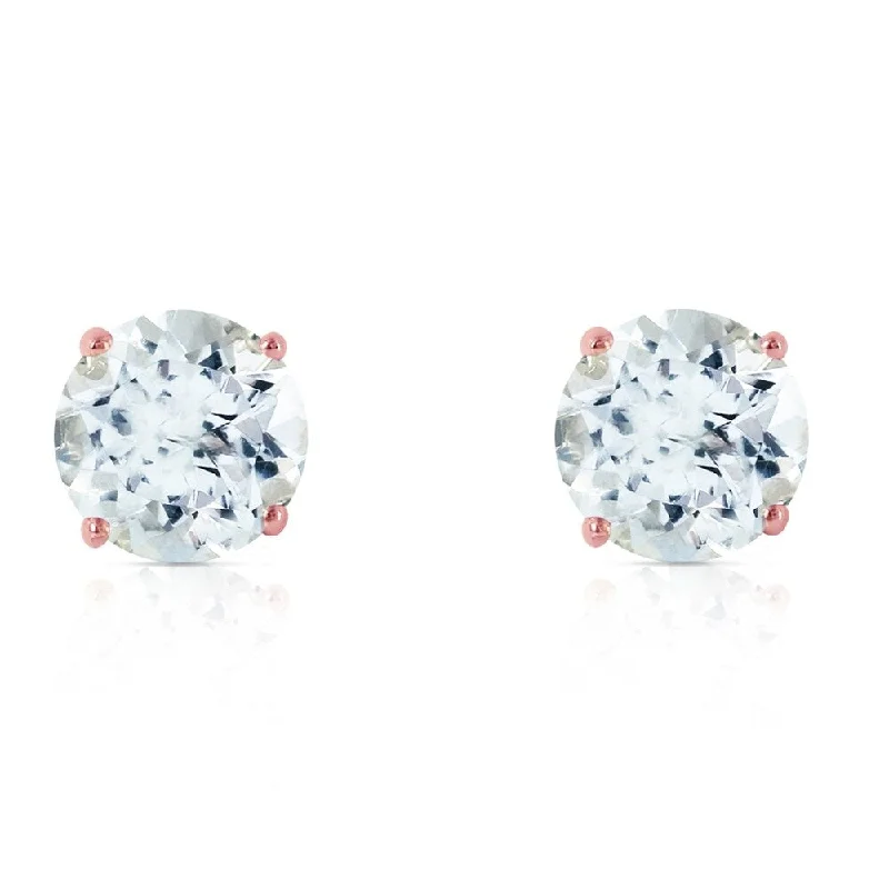 luxurious radiant-cut stud earrings-Enamel stud earrings-3.1 Carat 14K Solid Rose Gold Anna Aquamarine Stud Earrings