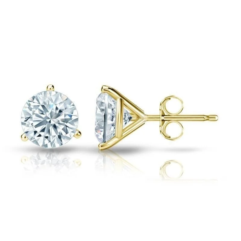 minimalist slope summit earrings-Alder sprig earrings-Auriya 3ctw 3 Prong Martini Set Round Diamond Stud Earrings 18kt Gold Certified