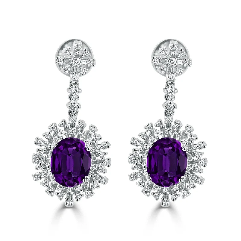 bold topaz summit apex earrings-Turquoise point earrings-Auriya 4 5/8ct Fancy Oval-cut Amethyst Halo Diamond Drop Earrings 1 1/3ctw 18k Gold