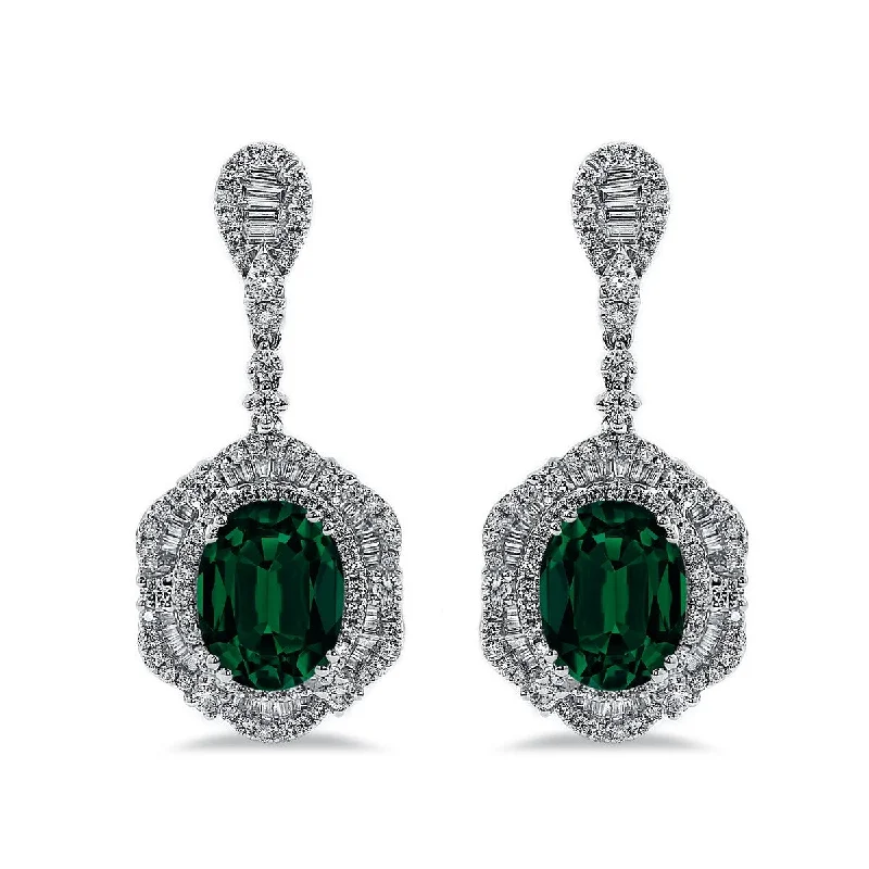 minimalist arc apex earrings-Cloud drop earrings-Auriya 4 9/10ct Fancy Oval-cut Emerald Halo Diamond Drop Earrings 3 1/8ctw 18k Gold