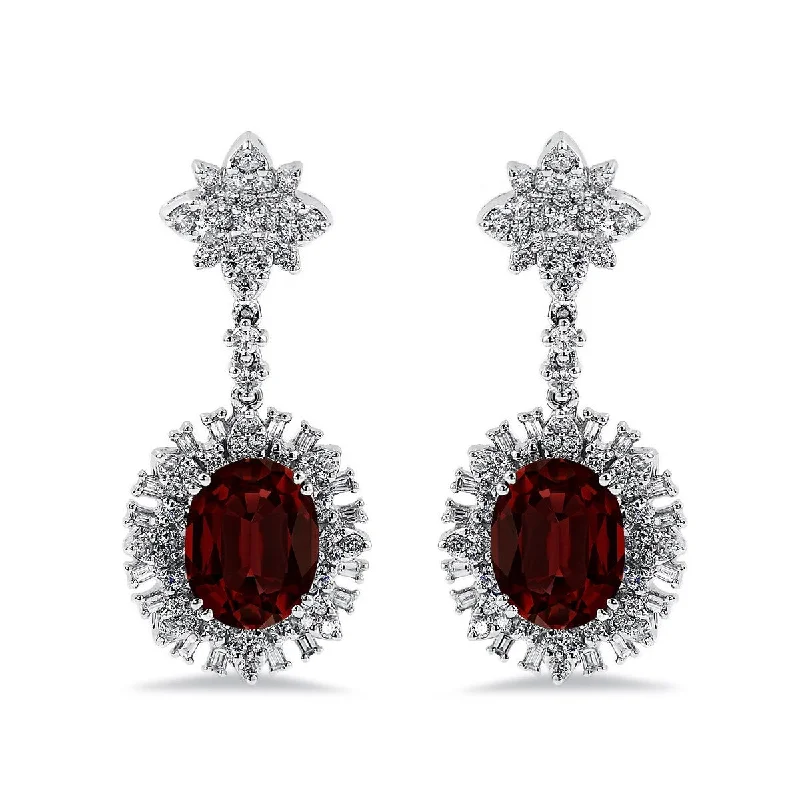 adjustable blaze earrings-Sculpted cut earrings-Auriya 5 5/8ct Fancy Oval-cut Garnet Halo Diamond Drop Earrings 1 3/4ctw 18k Gold