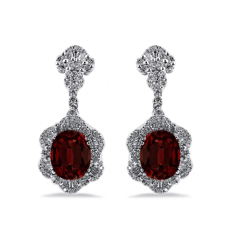 bohemian peak apex earrings-Orchid flower earrings-Auriya 5 5/8ct Fancy Oval-cut Garnet Halo Diamond Drop Earrings 1 7/8ctw 18k Gold