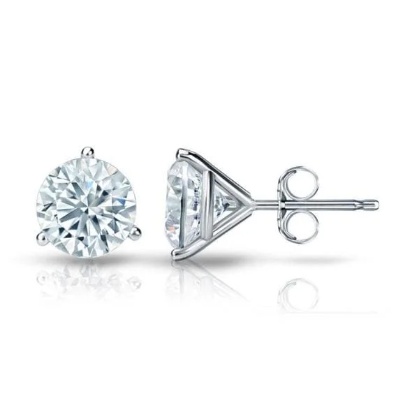 bold emerald summit apex earrings-Mint sprig earrings-Auriya Platinum 1 1/4ctw 3 Prong Martini Set Round Diamond Stud Earrings GIA Certified