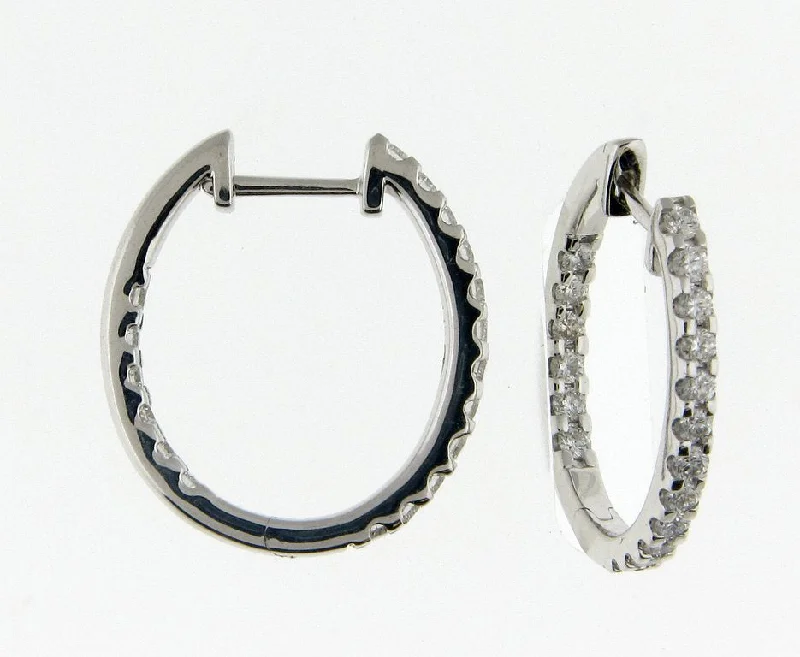 artisan-crafted rose earrings-Net weave earrings-Round Medium Hoop Diamond Earrings in 14K White Gold (.75ctw)