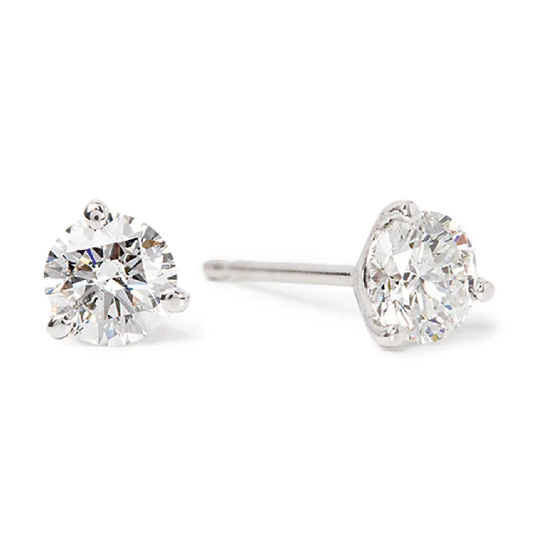 floral prong diamond earrings-Lily bloom earrings-Bremer Jewelry Round Solitaire/Stud Diamond Earrings in 14K White Gold (.70ctw)