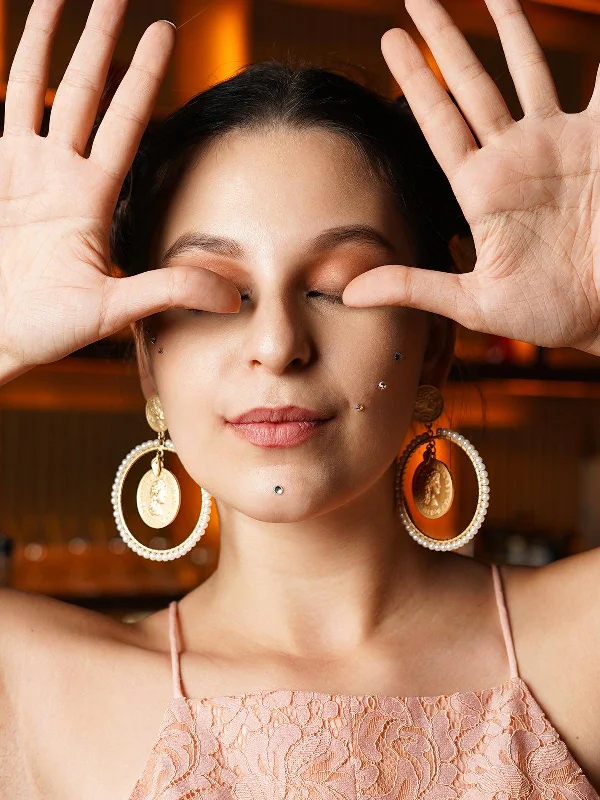 vintage-style chalcedony earrings-Willow bark earrings-Odette Women Attractive Gold Tone Ring Dangle Earrings