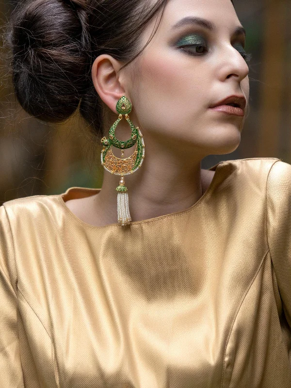 nature-themed summit apex earrings-Stream stone earrings-Odette Women Peacock Shape Green Dangle Earrings