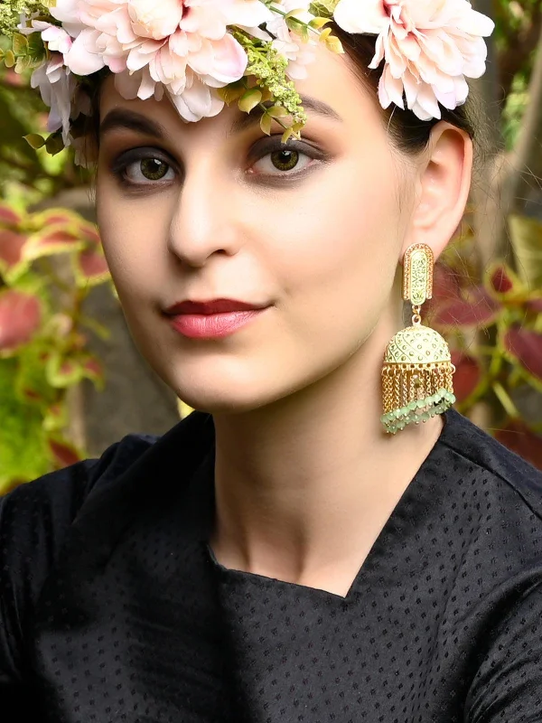 gothic-inspired tiger claw earrings-Buffed stud earrings-Odette Women Pista Green Beautiful Jhumkas