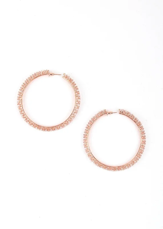 vintage-style amethyst earrings-Flex clasp earrings-Odette Women Round Rose Gold Tone Hoops!