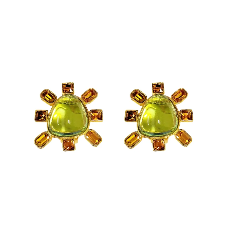 adjustable maple crest earrings-Aluminum stud earrings-Topaz and Peridot Cabochon Center Clip Earring