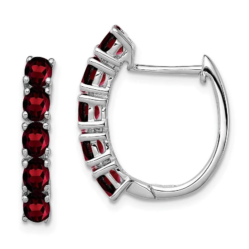 bold ruby summit apex earrings-Cilantro sprig earrings-Curata 925 Sterling Silver Polished Garnet Hinged Hoop Earrings Measures 20x4mm