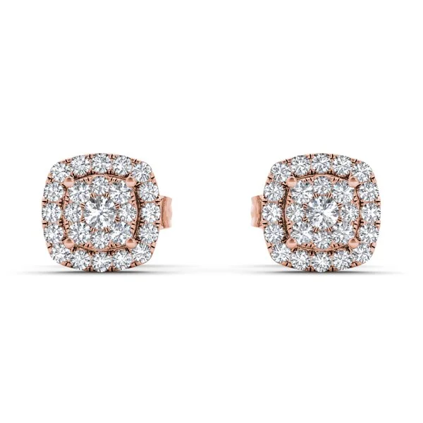 bold sapphire summit apex earrings-Basket weave earrings-De Couer 10k Rose Gold 1/4ct TDW Diamond Halo Cluster Earring - Pink