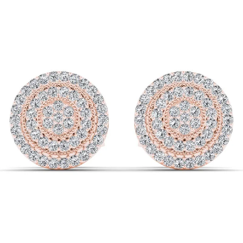 vintage-style opal earrings-Early stone earrings-De Couer 10k Rose Gold 1/4ct TDW Diamond Halo Earring - Pink