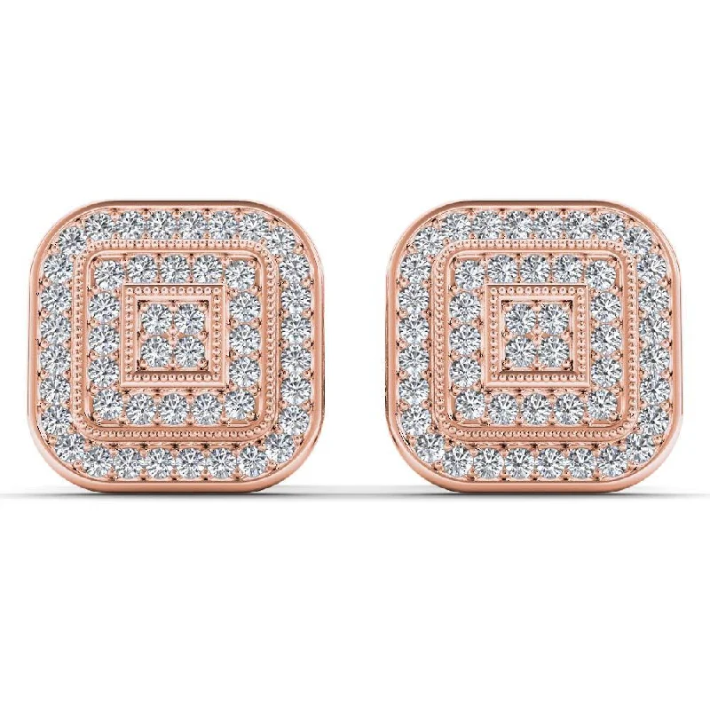 floral-inspired jade earrings-Hazel grain earrings-De Couer 10k Rose Gold 1/5ct TDW Diamond Halo Earring - Pink