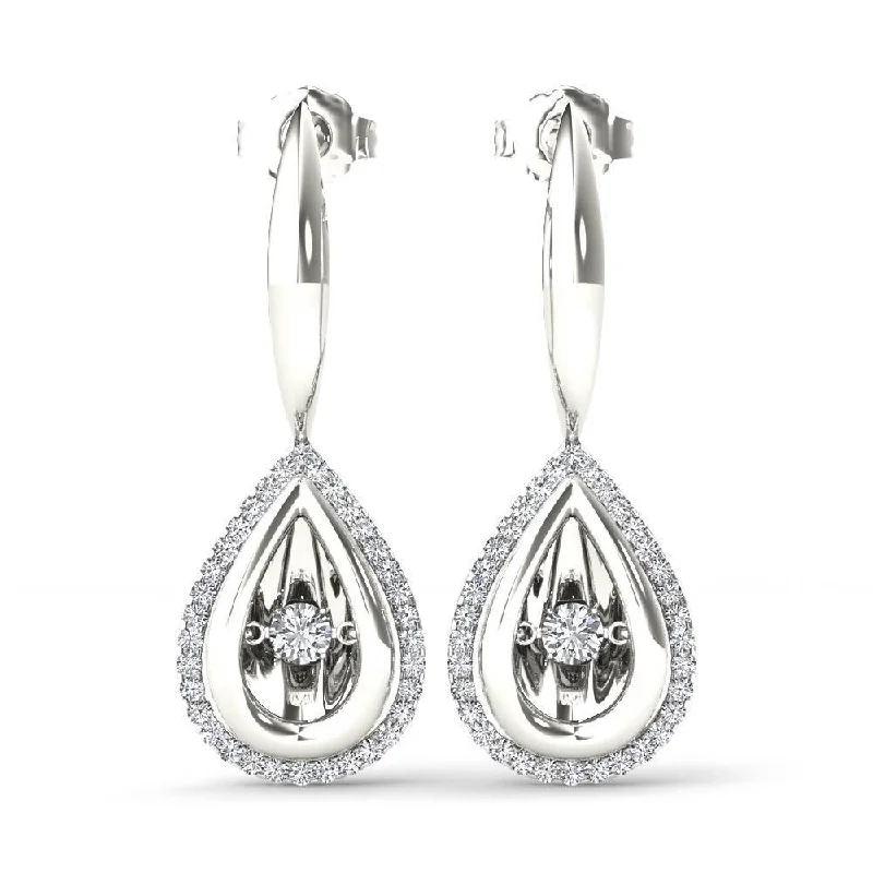 bohemian peak apex earrings-Orchid flower earrings-De Couer 10k White Gold 1/3ct TDW Diamond Halo Drop Earrings - White H-I