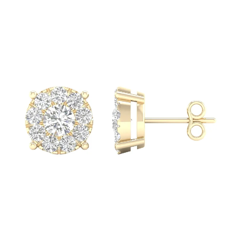 matte rose layer earrings-Brass toned earrings-De Couer 10k Yellow Gold 1 1/4ct TDW Diamond Cluster Earring