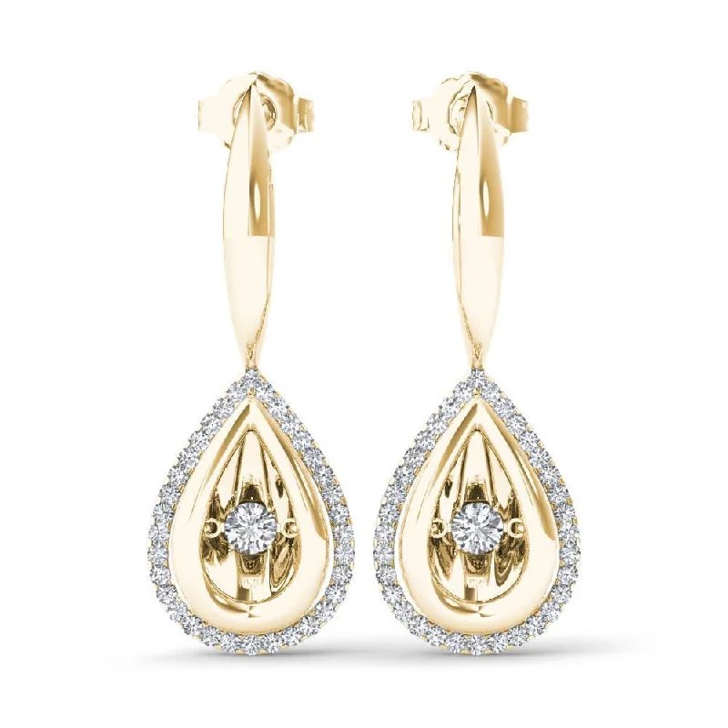 adjustable maple crest earrings-Aluminum stud earrings-De Couer 10k Yellow Gold 1/3ct TDW Diamond Halo Drop Earrings