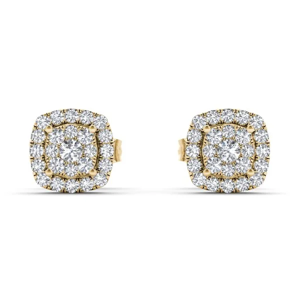 bohemian crest apex earrings-Crumbled stone earrings-De Couer 10k Yellow Gold 1/4ct TDW Diamond Halo Cluster Earring