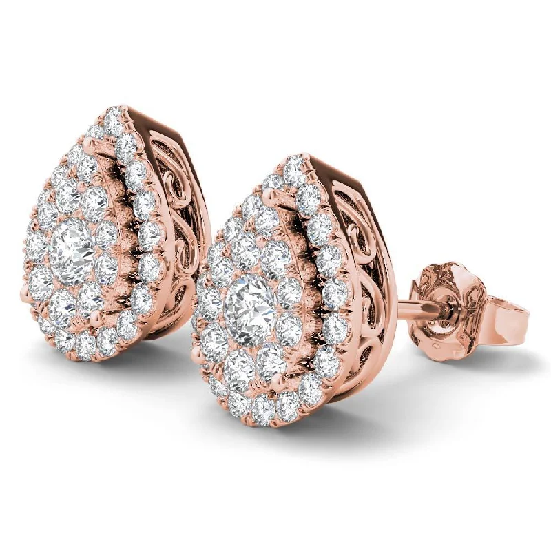 minimalist apex ridge earrings-Classic style earrings-De Couer 14K Rose Gold 1/2ct TDW Diamond Pear Shape Earrings - Pink