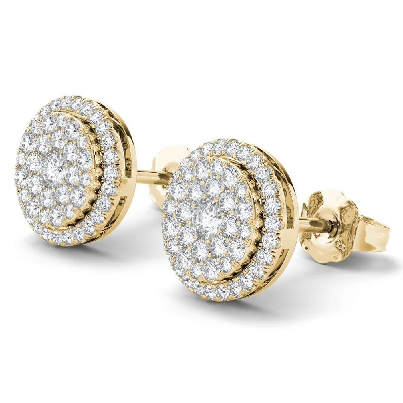 matte gold layer earrings-Eroded drop earrings-De Couer 14K Yellow Gold 1/2ct TDW Diamond Halo Earrings