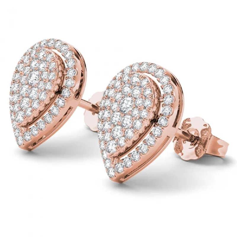 floral-inspired turquoise earrings-Rippled hoop earrings-De Couer IGI Certified 14K Rose Gold 1/2ct TDW Diamond Halo Earrings - Pink