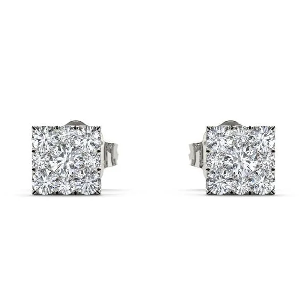 adjustable crest summit earrings-Spruce needle earrings-De Couer IGI Certified Sterling Silver 1/2ct TDW Diamond Cluster Earring - White H-I - White H-I