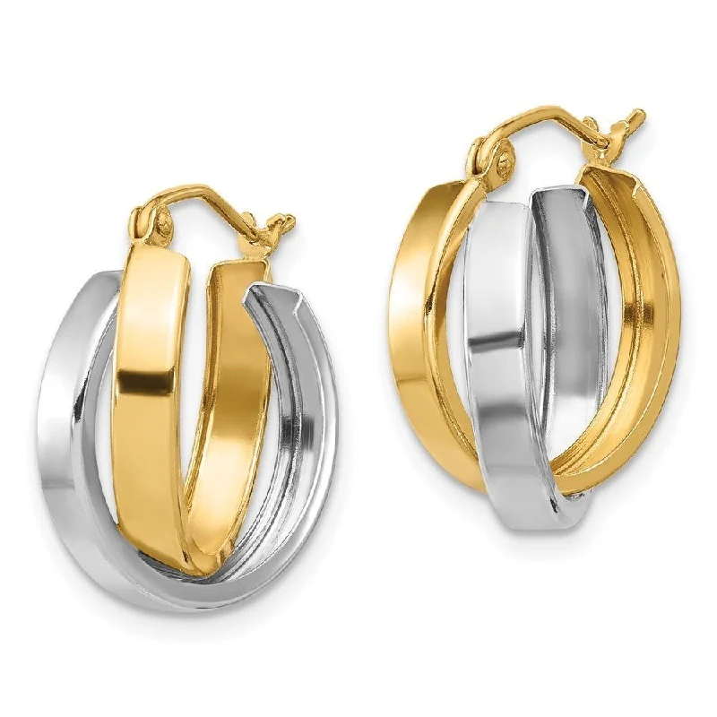 adjustable peak crest earrings-Cotton band earrings-Diamond2Deal 10k Two-tone Gold Polished Double Hoop Earrings (L-19.17mm, W-17.2mm)