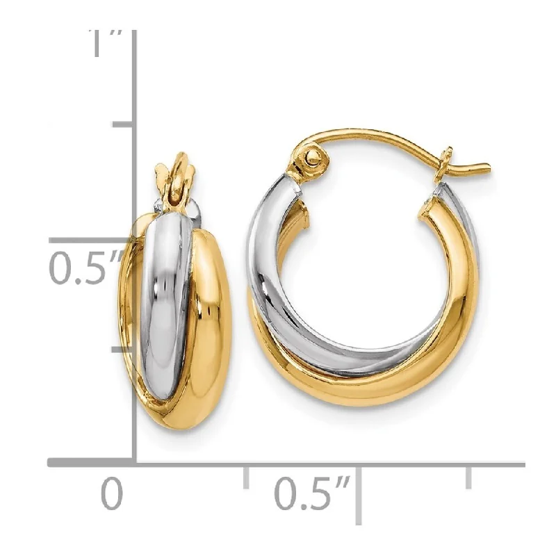 minimalist curve summit earrings-Wavy edge earrings-Diamond2Deal 10k Two-tone Gold Polished Hinged Hoop Earrings (L-15mm, W-16mm)