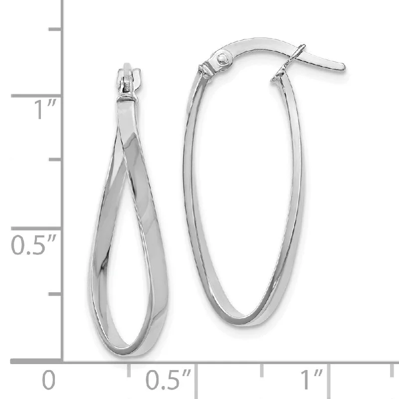 minimalist slope summit earrings-Alder sprig earrings-Diamond2Deal 10K White Gold Polished Oval Hinged Hoop Earrings (L-26mm, W-16mm)