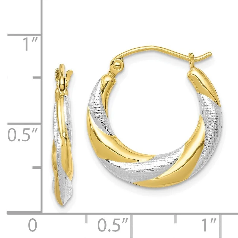 modern sleek stellar earrings-Meadow grass earrings-Diamond2Deal 10k Yellow Gold and Rhodium Twist Hollow Hoop Earrings (L-20mm, W-19mm)