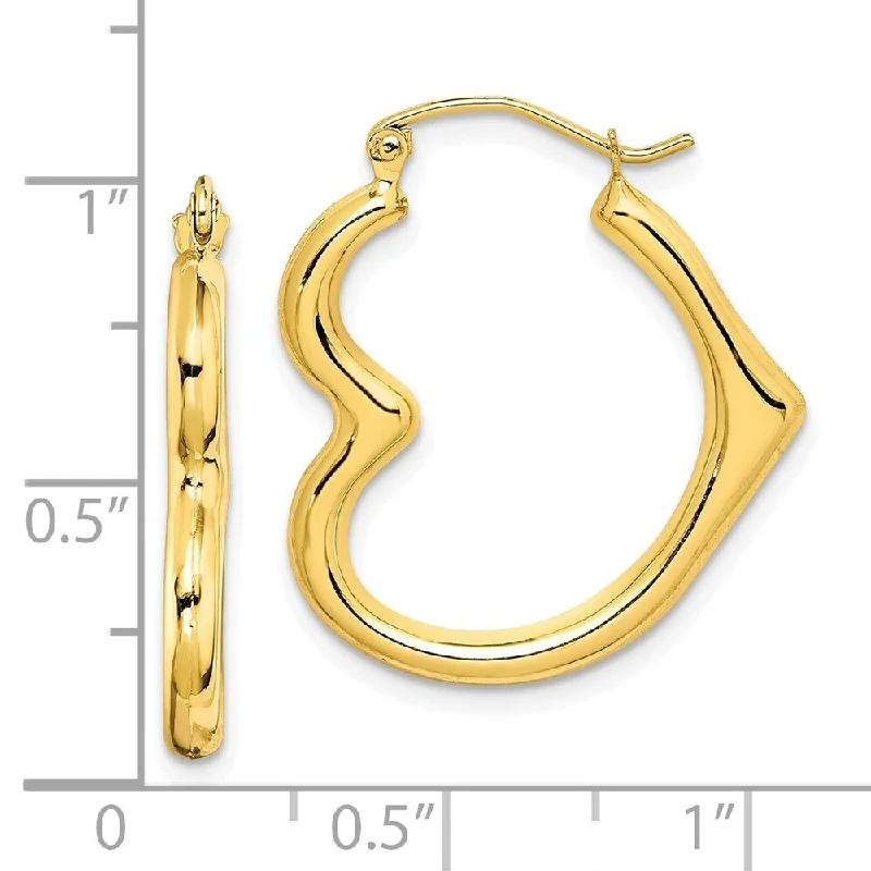 nature-themed maple earrings-Textured gem earrings-Diamond2Deal 10k Yellow Gold Hollow Heart Shape Hoop Earrings (L-26mm, W-23mm)