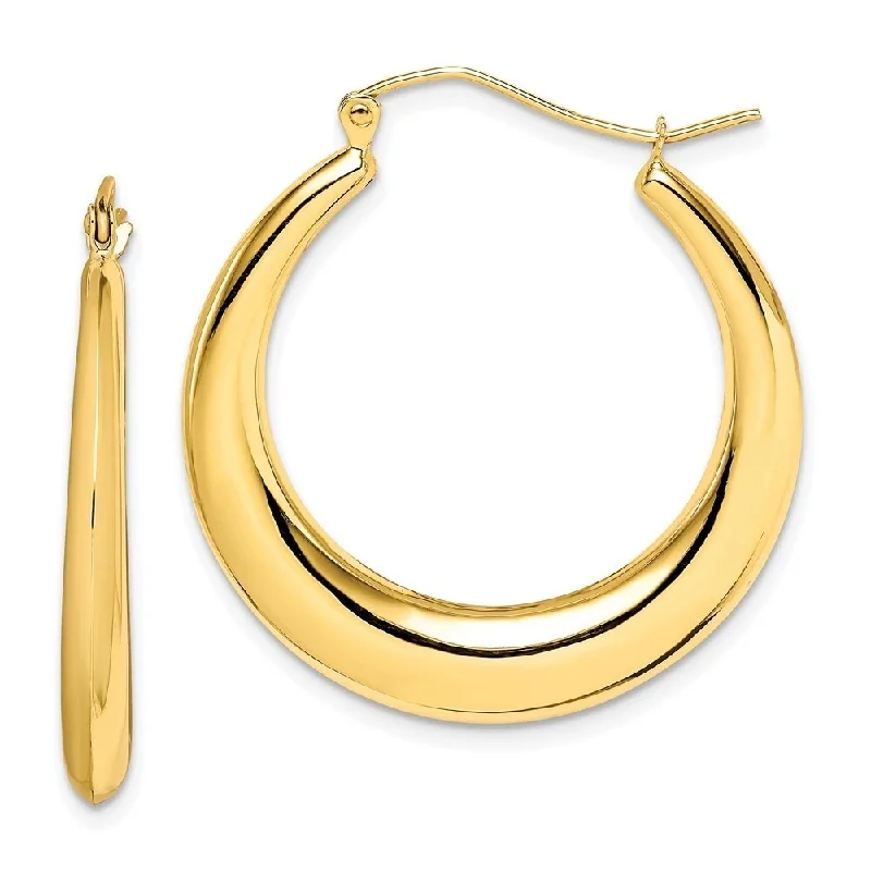 floral-inspired citrine earrings-Ripple tide earrings-Diamond2Deal 10k Yellow Gold Polished Hollow Classic Hoop Earrings (L-22mm, W-3mm)