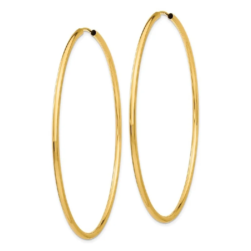 vintage-inspired sapphire earrings-Mixed texture earrings-Diamond2Deal 10k Yellow Gold Polished Round Endless 2mm Hoop Earrings (L-60mm, W-60mm)