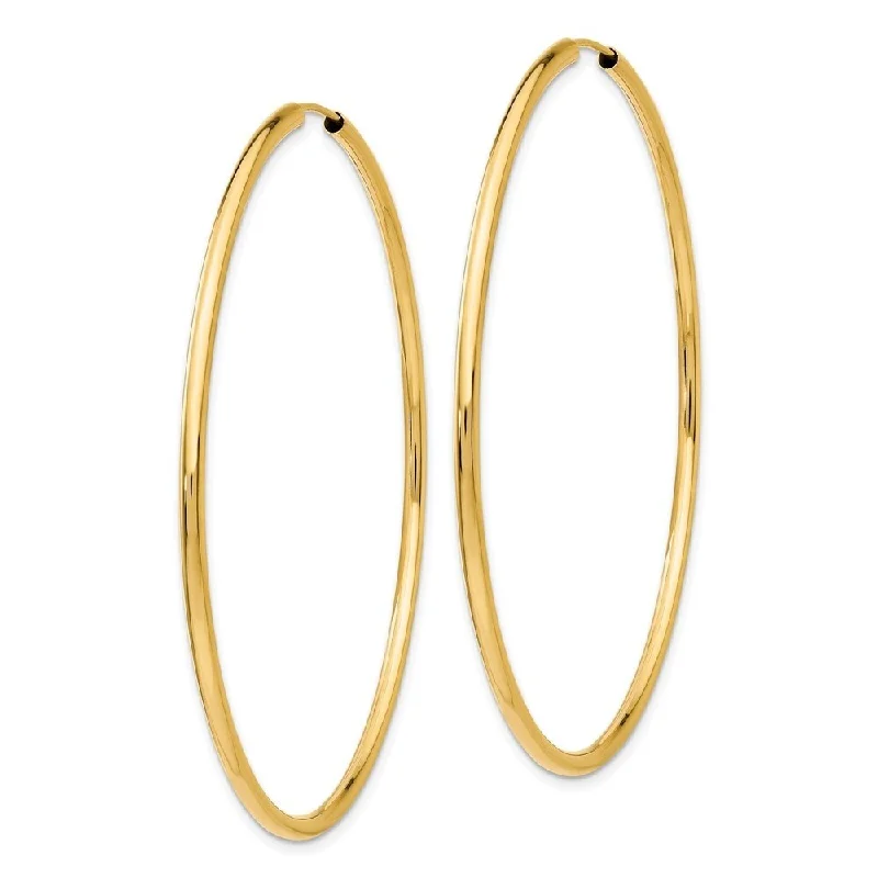 art deco jade earrings-Dual alloy earrings-Diamond2Deal 10k Yellow Gold Polished Round Endless 2mm Hoop Earrings (L-60mm, W-60mm)