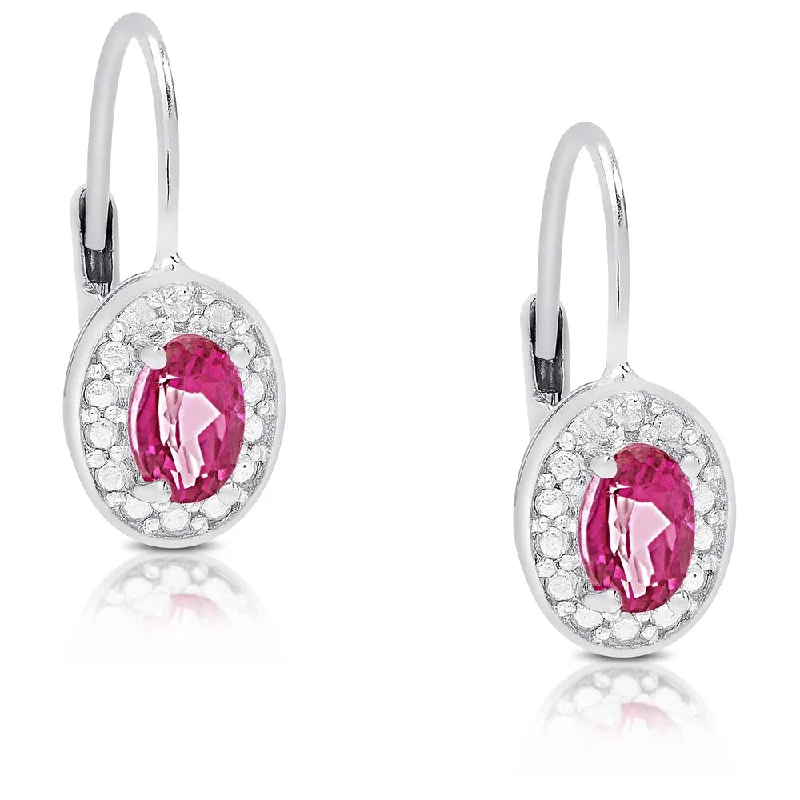 floral prong diamond earrings-Lily bloom earrings-Dolce Giavonna Sterling Silver Pink Topaz and Diamond Accent Leverback Earrings