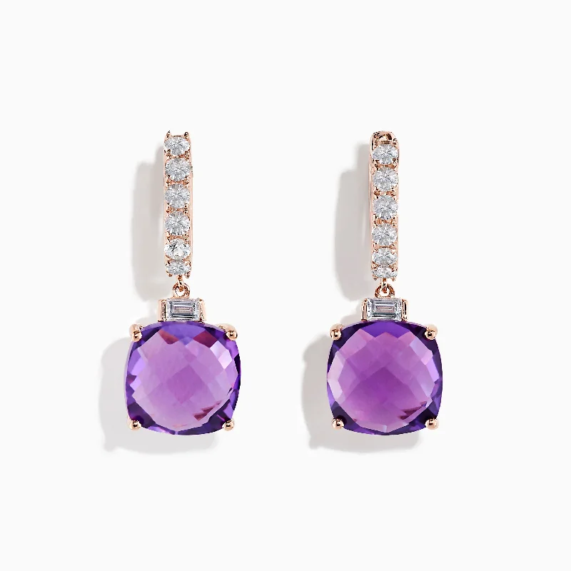 bold sapphire summit apex earrings-Basket weave earrings-14K Rose Gold Amethyst and White Sapphire Earrings