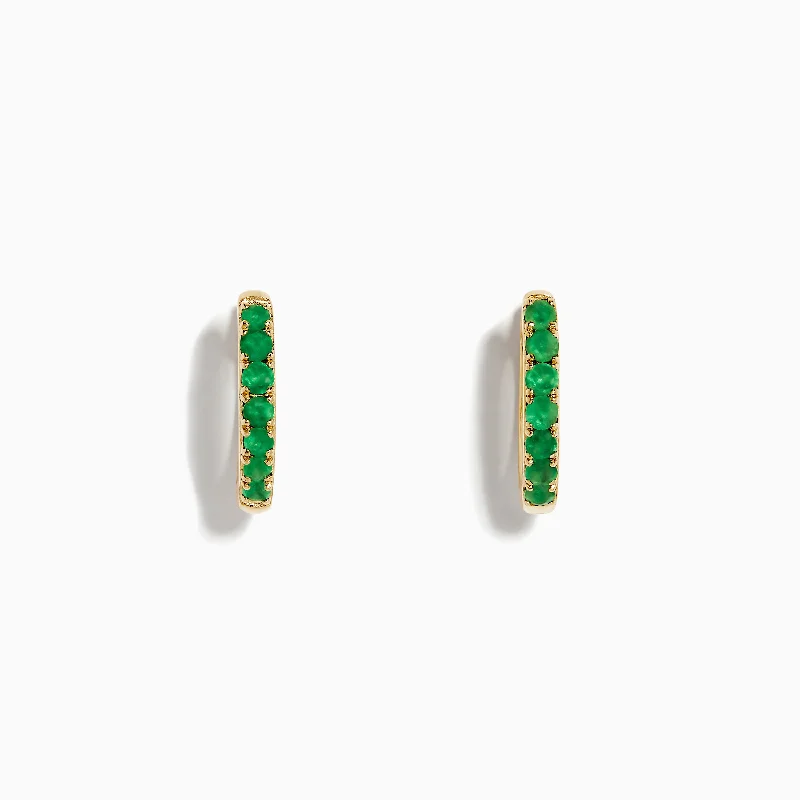 adjustable blaze earrings-Sculpted cut earrings-14K Yellow Gold Emerald Huggie Earrings