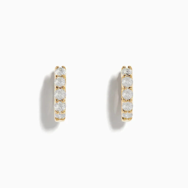 raw turquoise cluster earrings-Quartz vein earrings-D'Oro 14 Karat Yellow Gold 5/8" Diamond Hoop Earrings 0.98 TCW